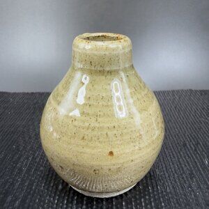 Hand Made Stoneware Pottery Mini Bud Vase Vessel Light Green Tint Vase Vintage